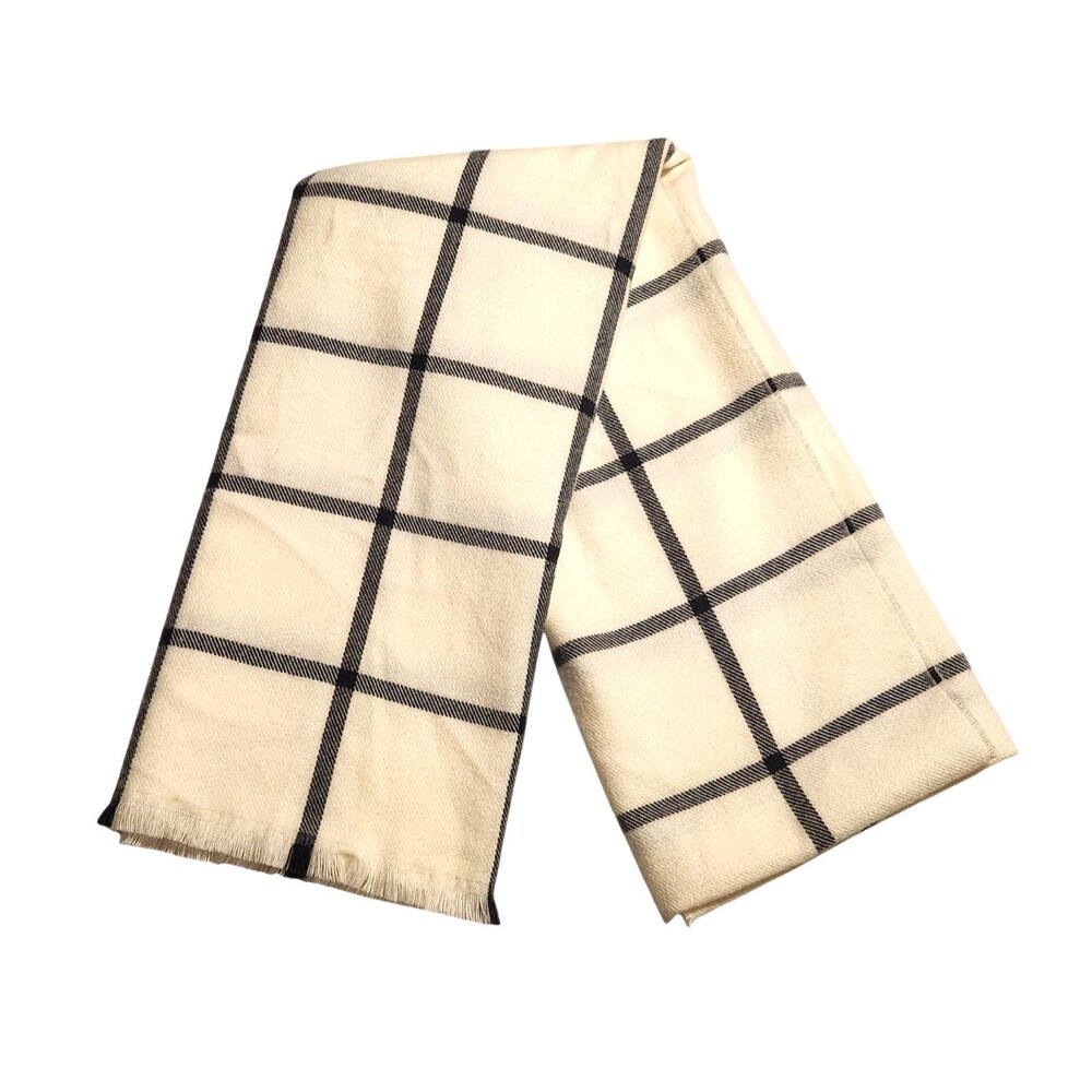Gap Factory Cozy Scarf Wrap Ivory Frost Windowpane Plaid 72" X 23"